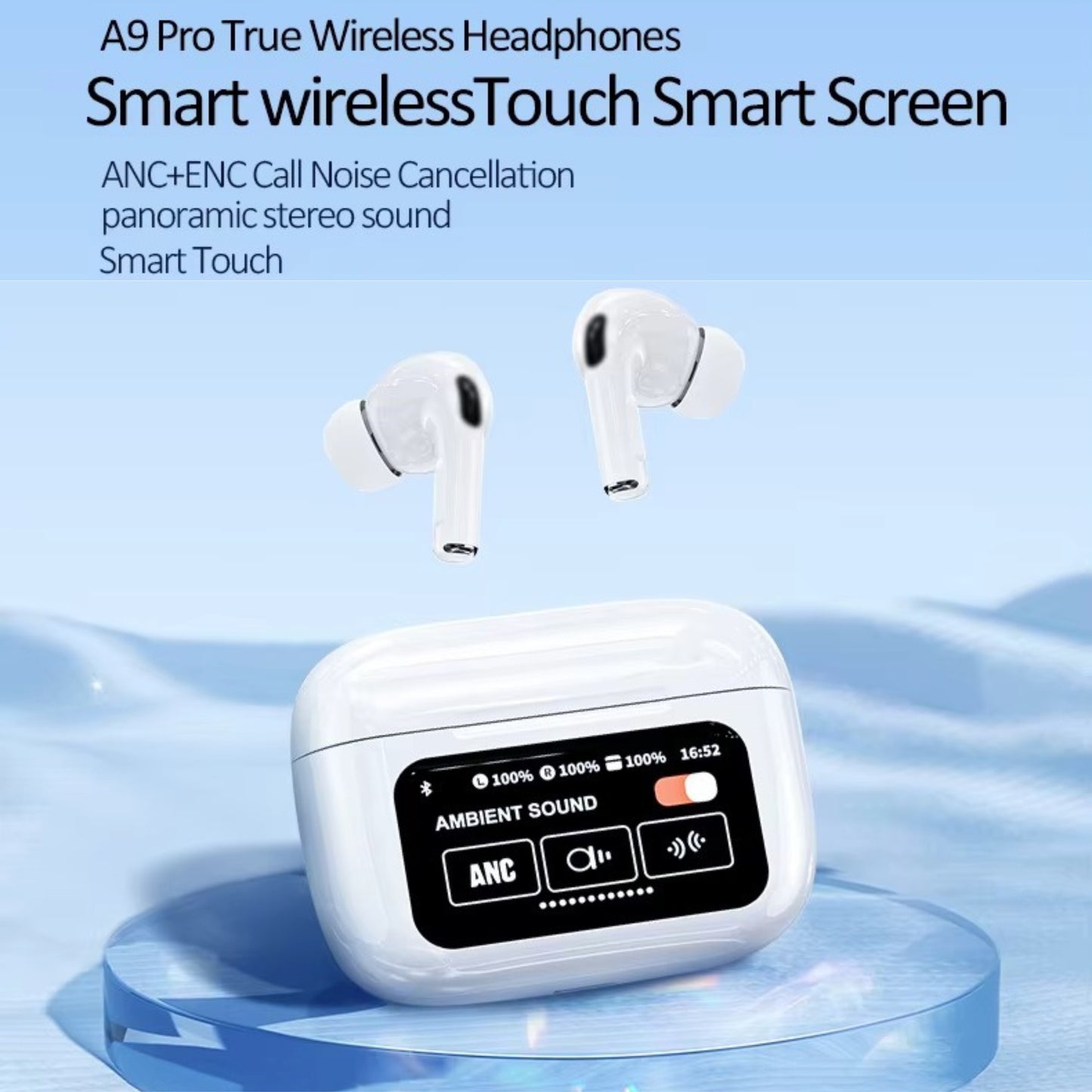 A9 Pro AirPods | ANC/ENC Double Dark Noise Reduction Touch Control Bluetooth Earbuds with LCD Display