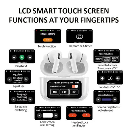 A9 Pro AirPods | ANC/ENC Double Dark Noise Reduction Touch Control Bluetooth Earbuds with LCD Display