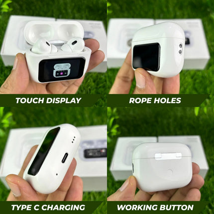 A9 Pro AirPods | ANC/ENC Double Dark Noise Reduction Touch Control Bluetooth Earbuds with LCD Display