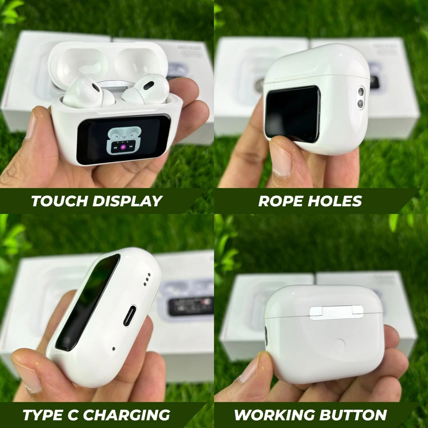 A9 Pro AirPods | ANC/ENC Double Dark Noise Reduction Touch Control Bluetooth Earbuds with LCD Display