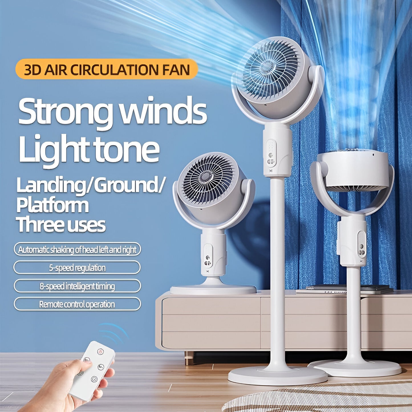 F1 3-in-1 Rechargeable Air Circulation Fan – Remote Control, Adjustable Speed, Intelligent Timing, Wide Angle Air Supply