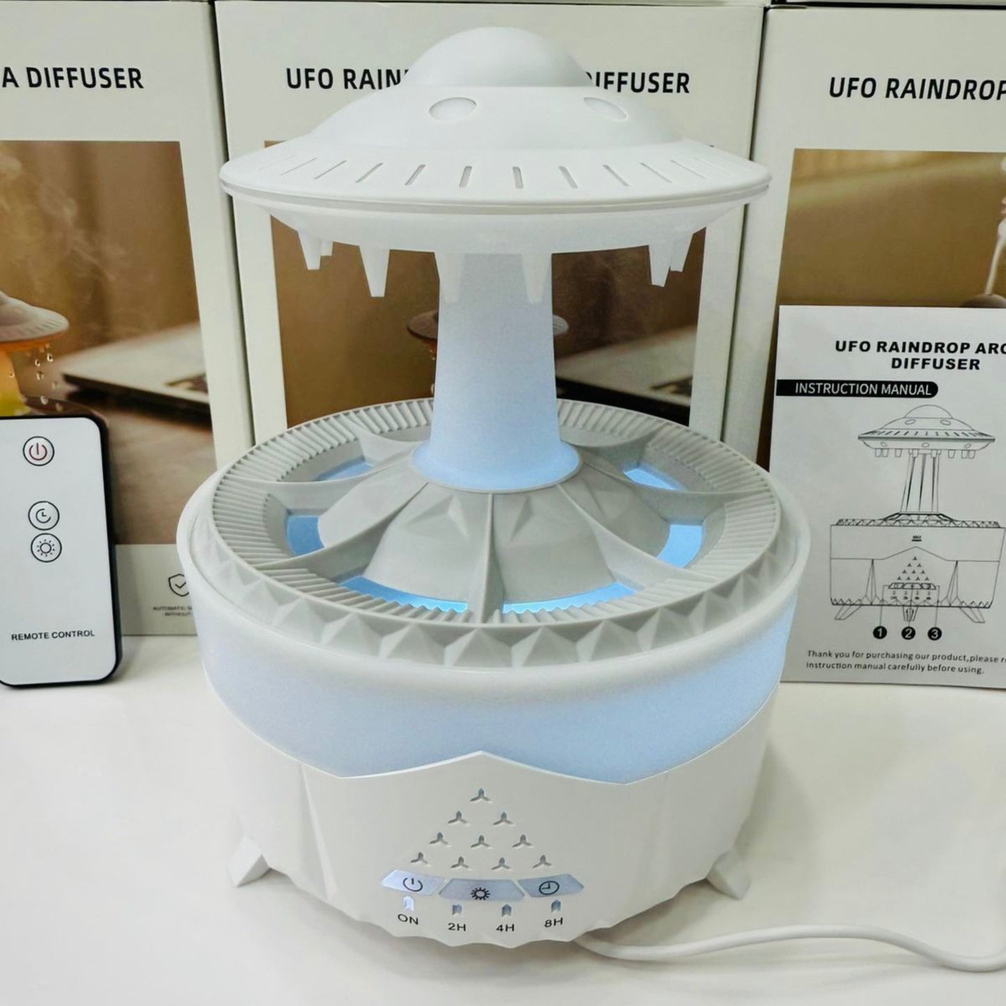UFO Raindrop Aroma Diffuser | Raindrop Humidifier with Colorful Lights, Remote Control & Timer | Aromatherapy Essential Oil Diffuser