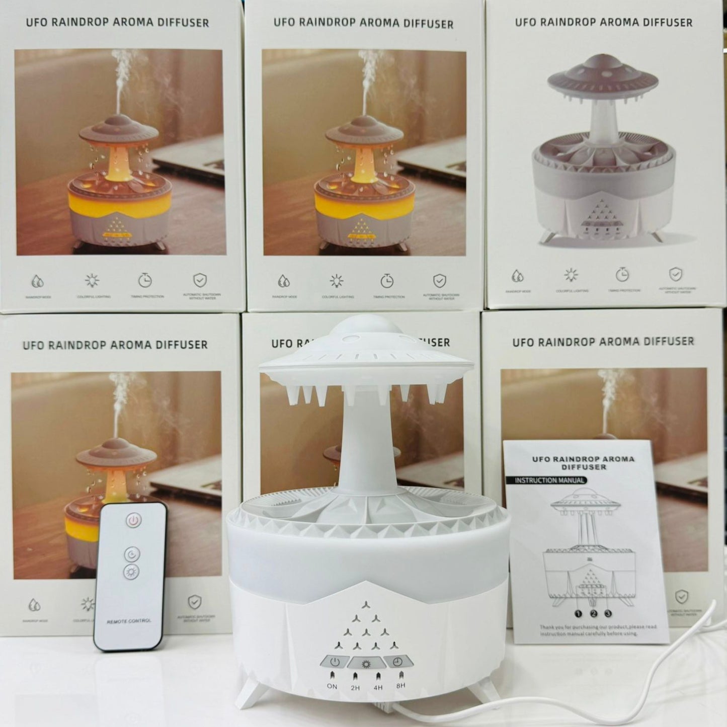 UFO Raindrop Aroma Diffuser | Raindrop Humidifier with Colorful Lights, Remote Control & Timer | Aromatherapy Essential Oil Diffuser