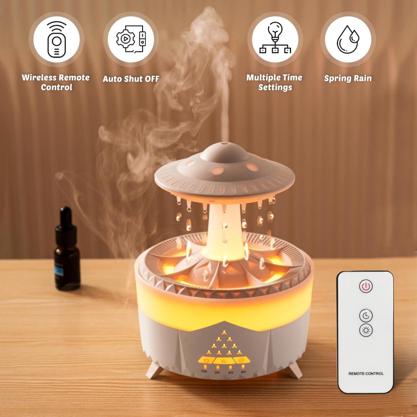 UFO Raindrop Aroma Diffuser | Raindrop Humidifier with Colorful Lights, Remote Control & Timer | Aromatherapy Essential Oil Diffuser