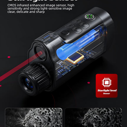 Night Vision Camera with 10x Digital Zoom & Red Dot Sight – 800M Range, Starlight Sensor, Day/Night Use, Photo & Video Capture