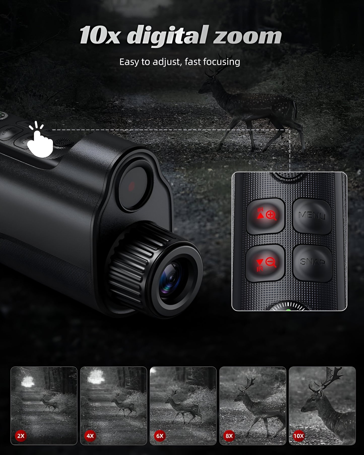 Night Vision Camera with 10x Digital Zoom & Red Dot Sight – 800M Range, Starlight Sensor, Day/Night Use, Photo & Video Capture