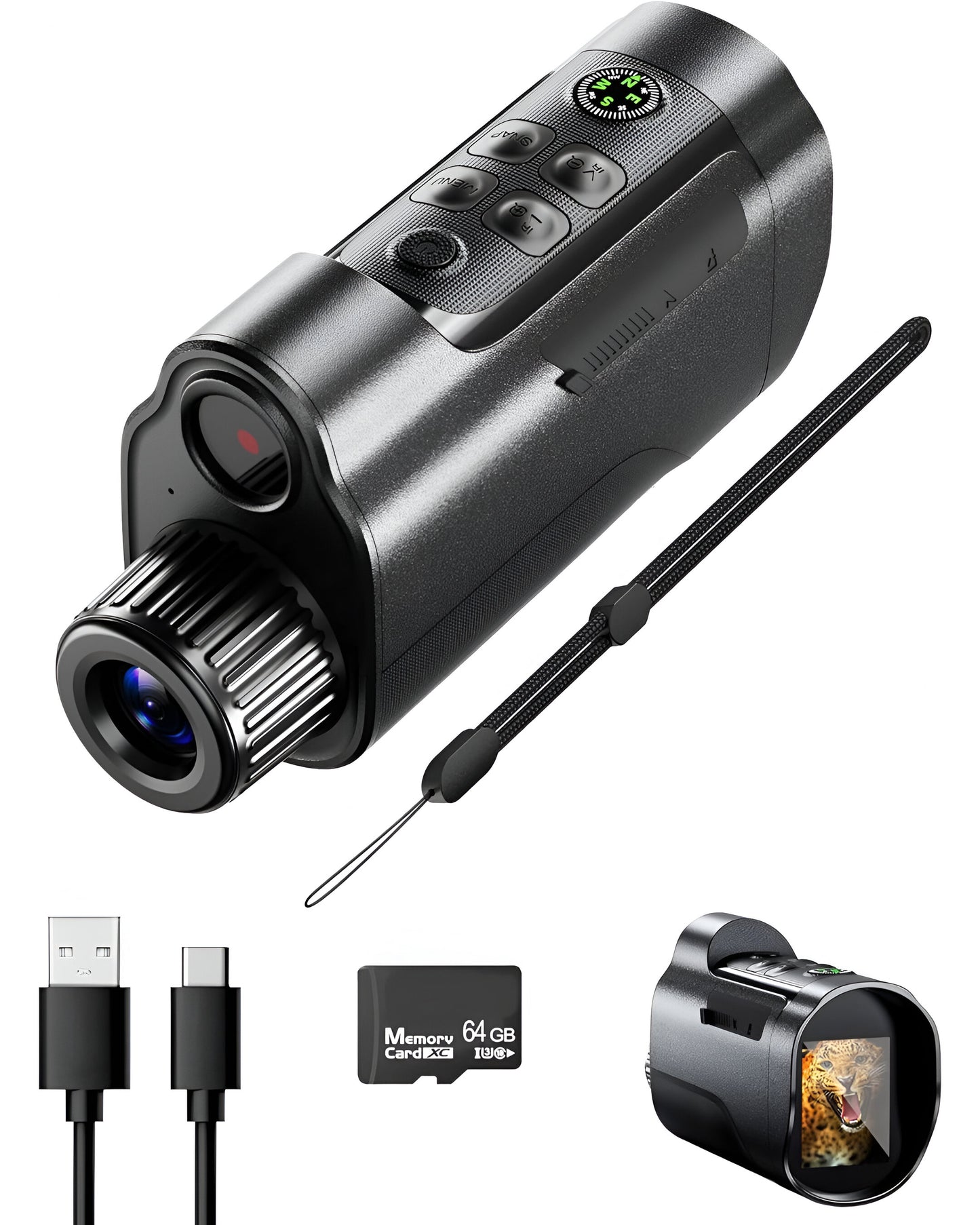 Night Vision Camera with 10x Digital Zoom & Red Dot Sight – 800M Range, Starlight Sensor, Day/Night Use, Photo & Video Capture