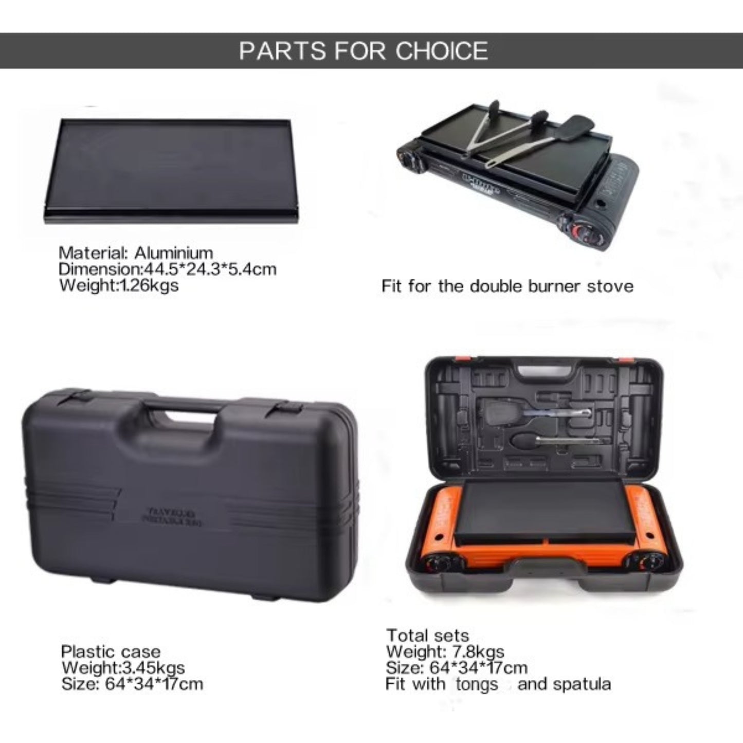 Double Burner Camping Stove with BBQ Grill Tray & Cast Iron Hotplate – Portable Gas Stove with Automatic Ignition & Adjustable Heat Control