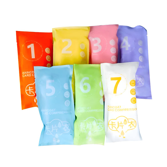 7 Colour Pack Of Disposable Rain Ponchos with Drawstring Hood – Waterproof Emergency Raincoats for Adults – Portable, Lightweight & Eco-Friendly