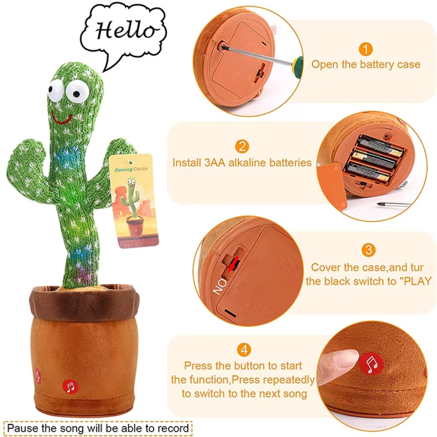Dancing Cactus Talking Toy – Singing, Mimicry & Recording Plush Toy with Lights | Funny Interactive Educational Toy for Kids
