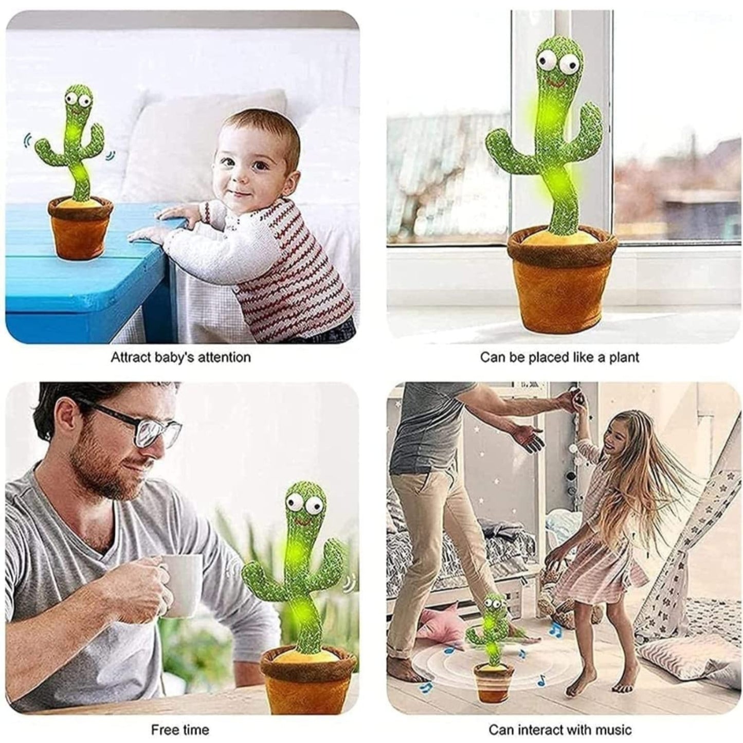Dancing Cactus Talking Toy – Singing, Mimicry & Recording Plush Toy with Lights | Funny Interactive Educational Toy for Kids