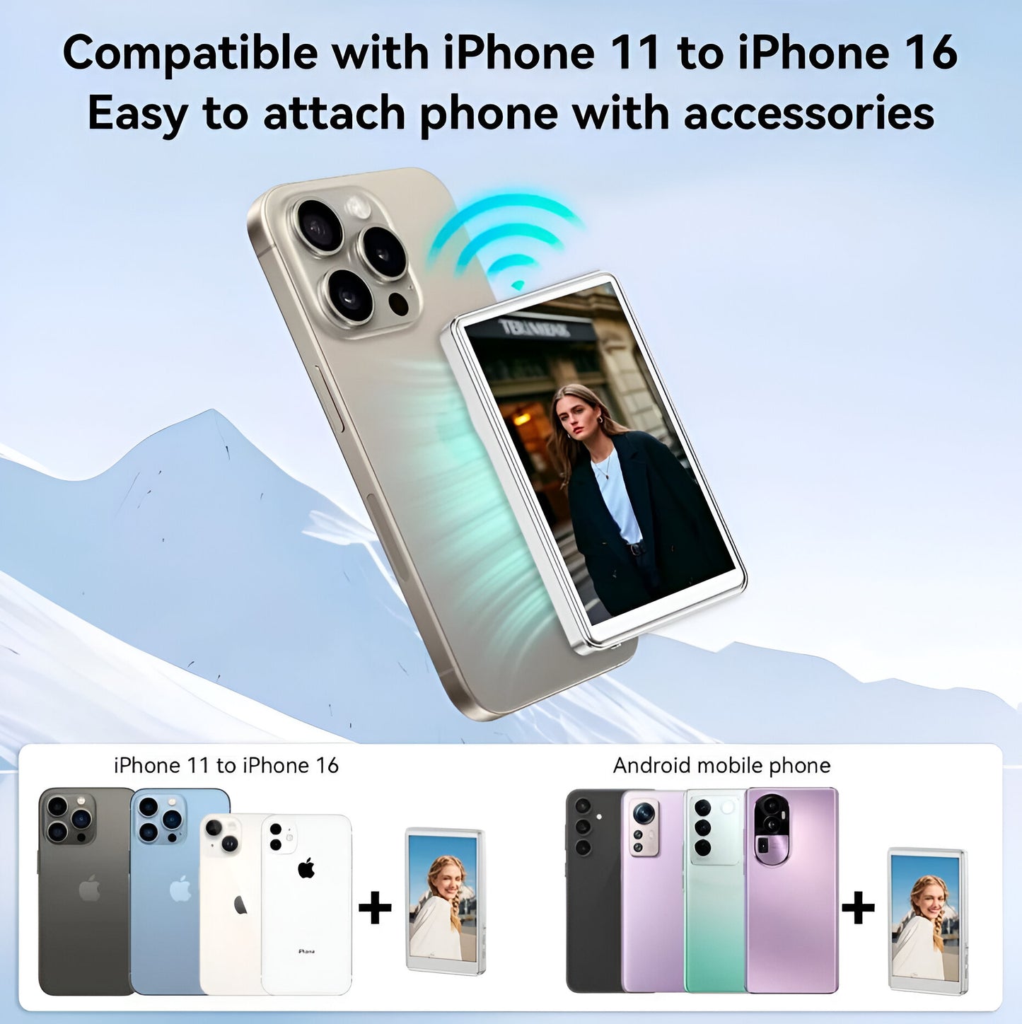 Magnetic Selfie Monitor Screen for Smartphones – Real-Time Rear Camera View for Vlogs, Selfies, and Live Streaming