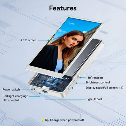Magnetic Selfie Monitor Screen for Smartphones – Real-Time Rear Camera View for Vlogs, Selfies, and Live Streaming