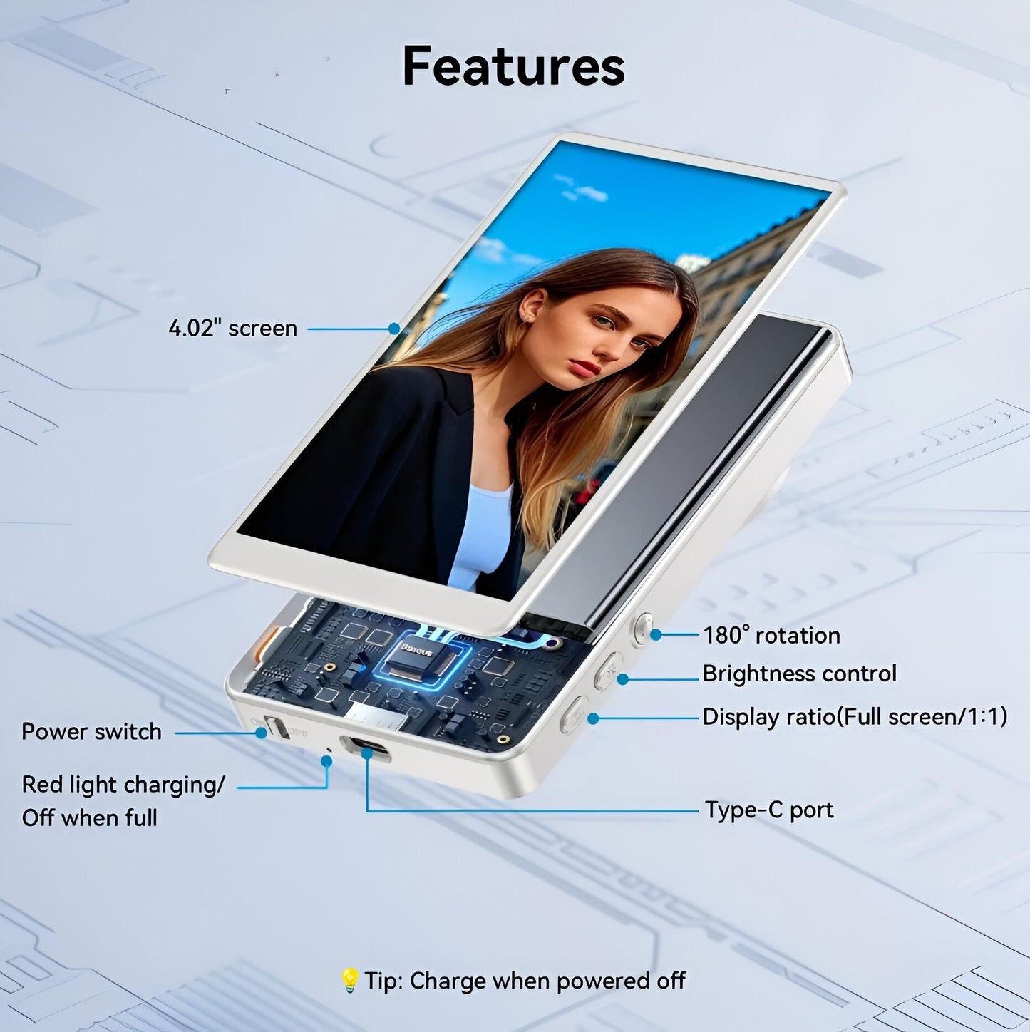 Magnetic Selfie Monitor Screen for Smartphones – Real-Time Rear Camera View for Vlogs, Selfies, and Live Streaming