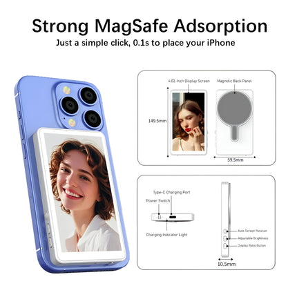 Magnetic Selfie Monitor Screen for Smartphones – Real-Time Rear Camera View for Vlogs, Selfies, and Live Streaming