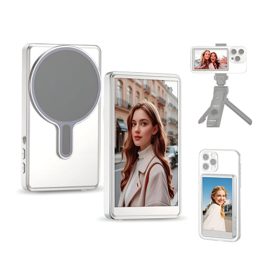 Magnetic Selfie Monitor Screen for Smartphones – Real-Time Rear Camera View for Vlogs, Selfies, and Live Streaming