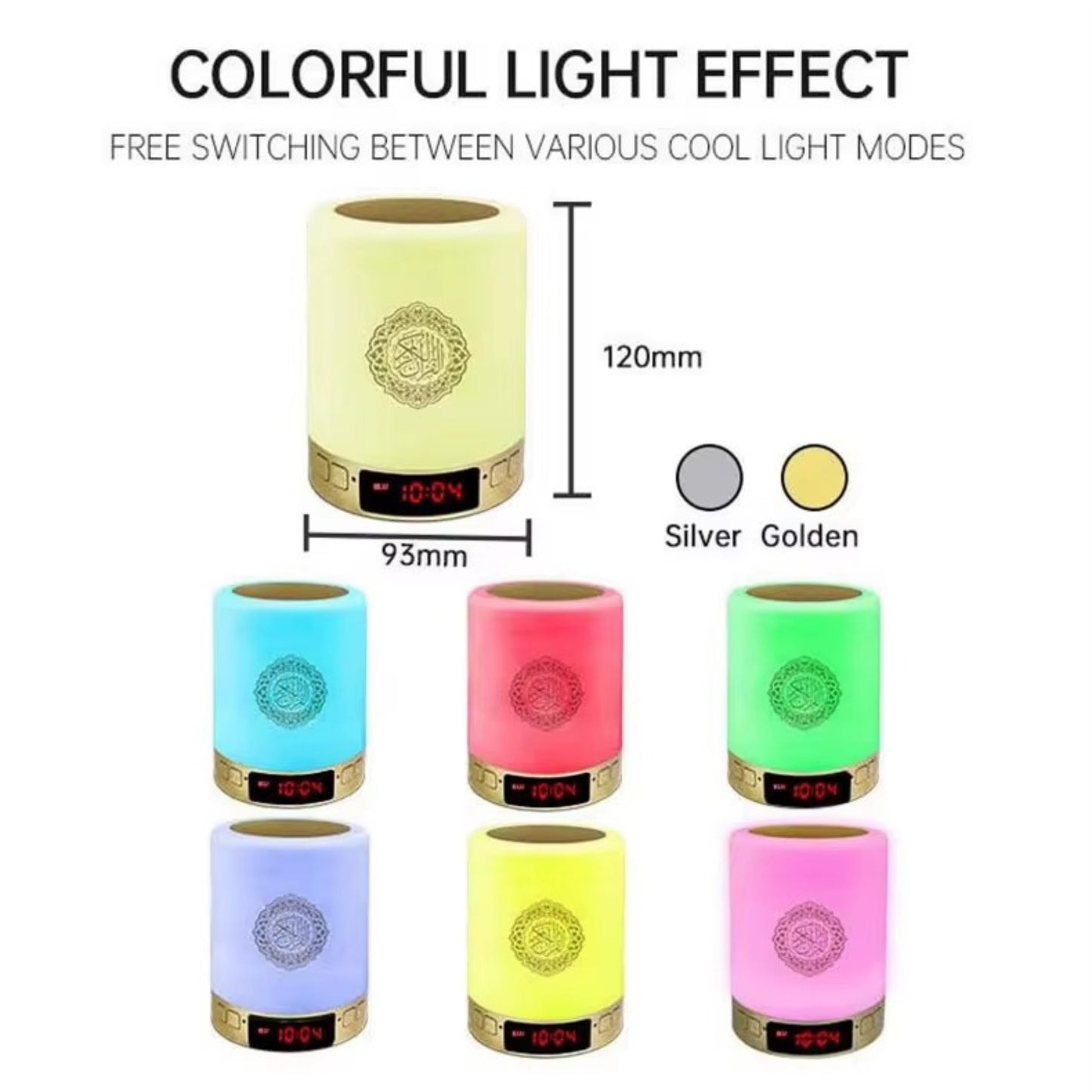 Equantu SQ-122 Azan Clock Qur’an Speaker | Bluetooth LED Touch Lamp with Remote, 18 Reciters, 14 Translations & 6000+ City Azan Support