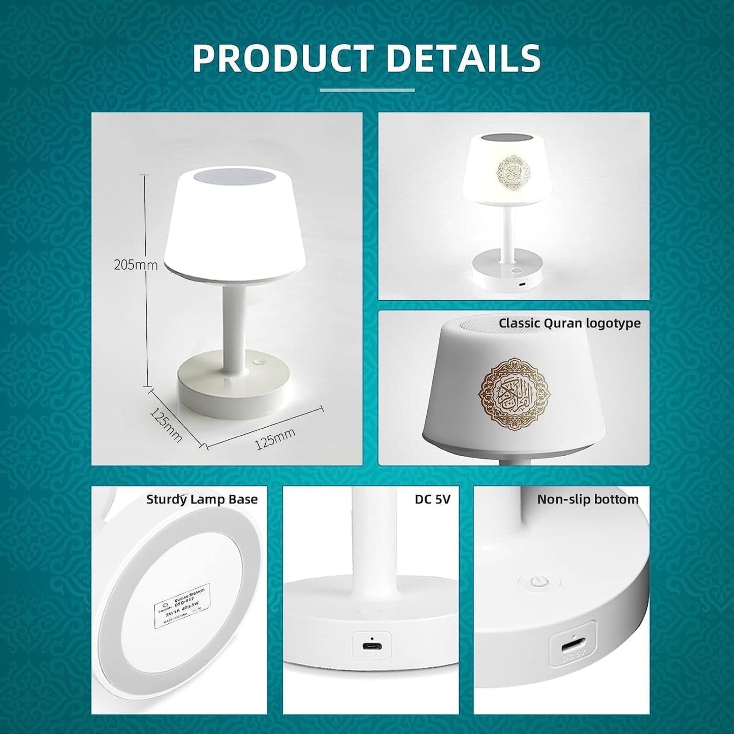 Equantu SQ-917 Desk Lamp Qur’an Speaker – Smart LED Touch Lamp with Bluetooth, Remote, 16 Reciters & 16 Translations | Islamic MP3 Player & Azan Support