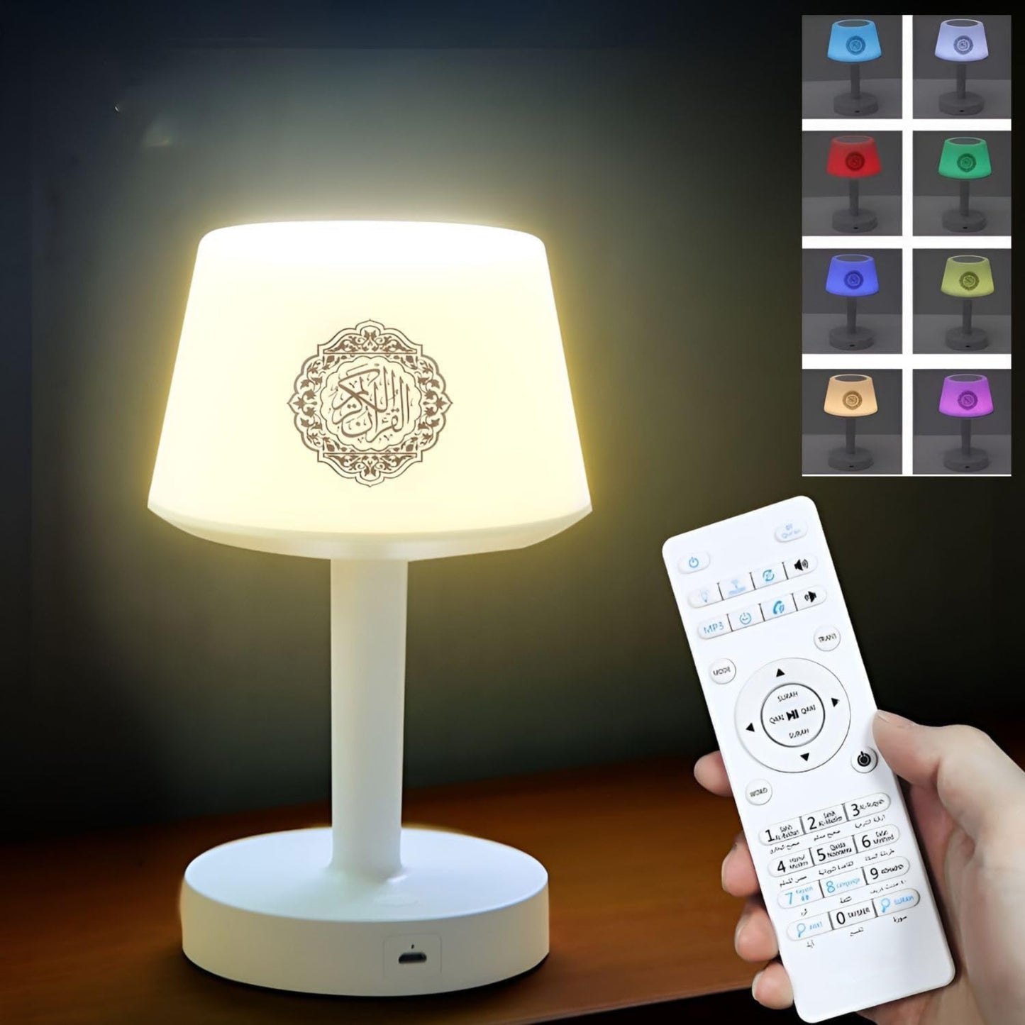 Equantu SQ-917 Desk Lamp Qur’an Speaker – Smart LED Touch Lamp with Bluetooth, Remote, 16 Reciters & 16 Translations | Islamic MP3 Player & Azan Support