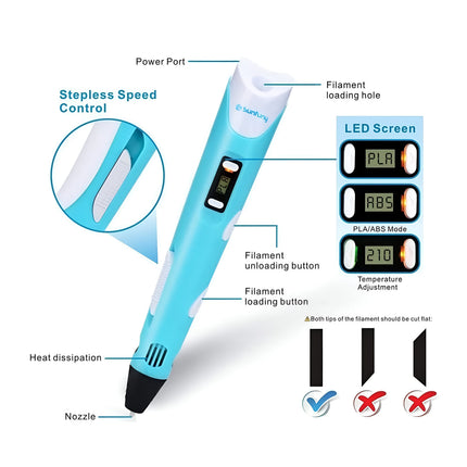 3D Pen for Kids & Adults – Stepless Speed, LCD Display, Safe Nozzle, with PLA Filaments & Accessories