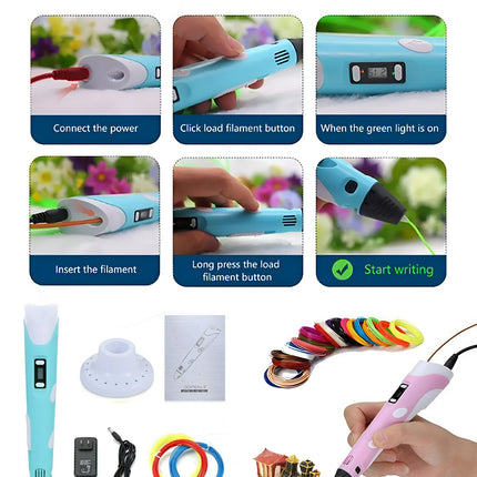 3D Pen for Kids & Adults – Stepless Speed, LCD Display, Safe Nozzle, with PLA Filaments & Accessories