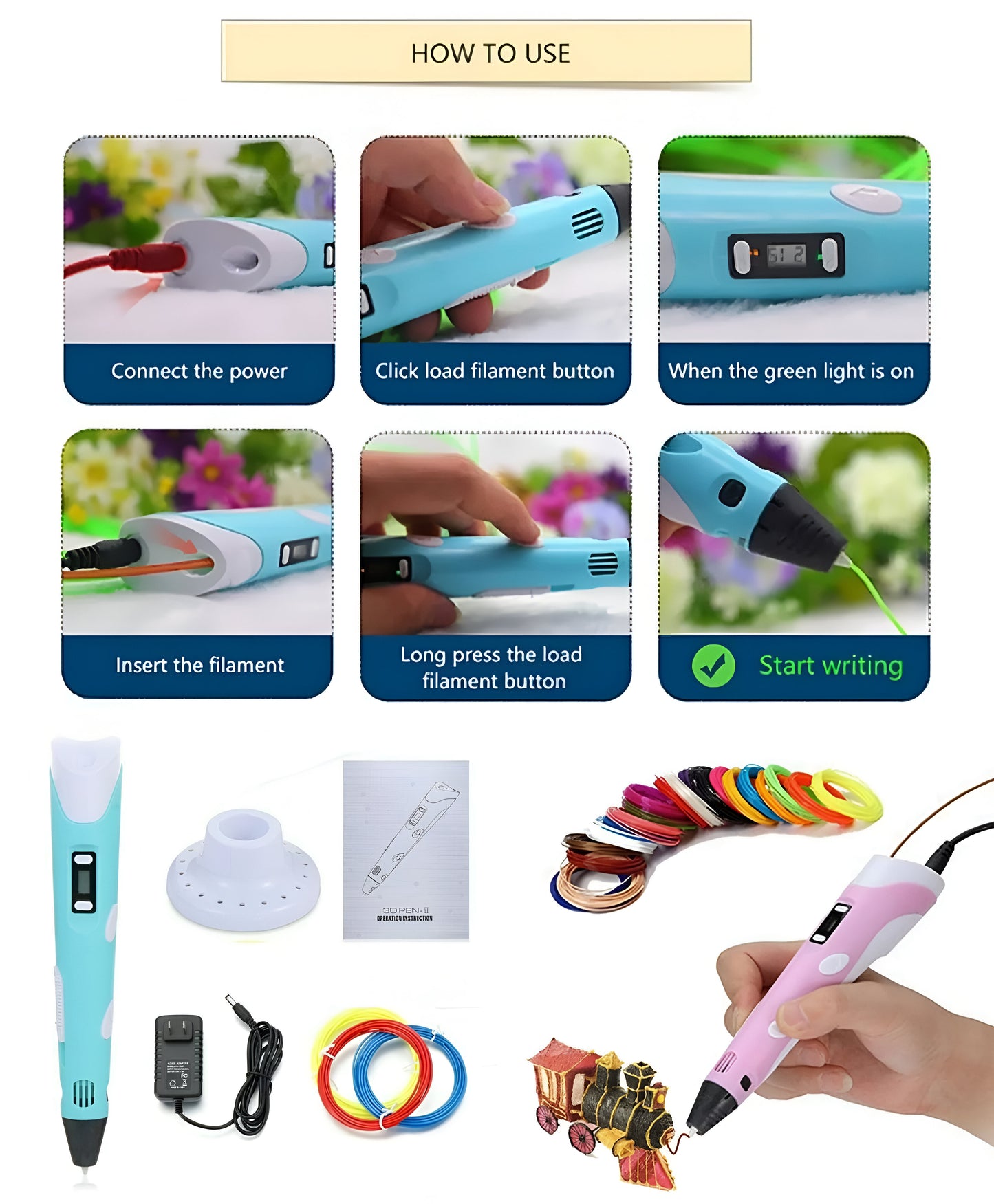 3D Pen for Kids & Adults – Stepless Speed, LCD Display, Safe Nozzle, with PLA Filaments & Accessories