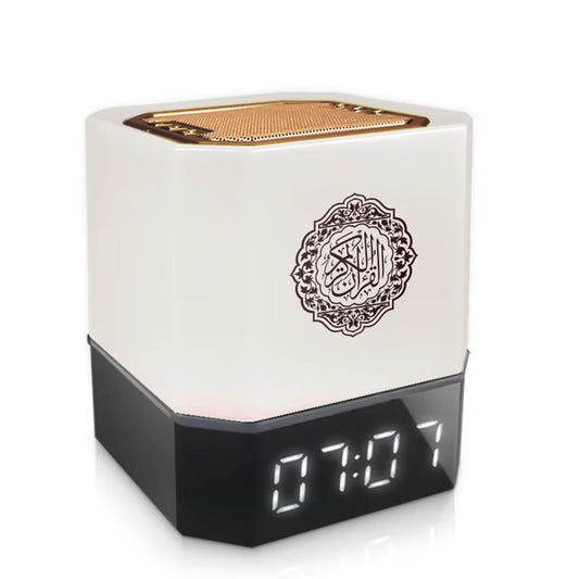 Equantu QB303 Touch Lamp Azan Clock Qur’an Speaker – 7-Color Bluetooth Quran Cube with 18 Reciters, 14 Translations & APP Control