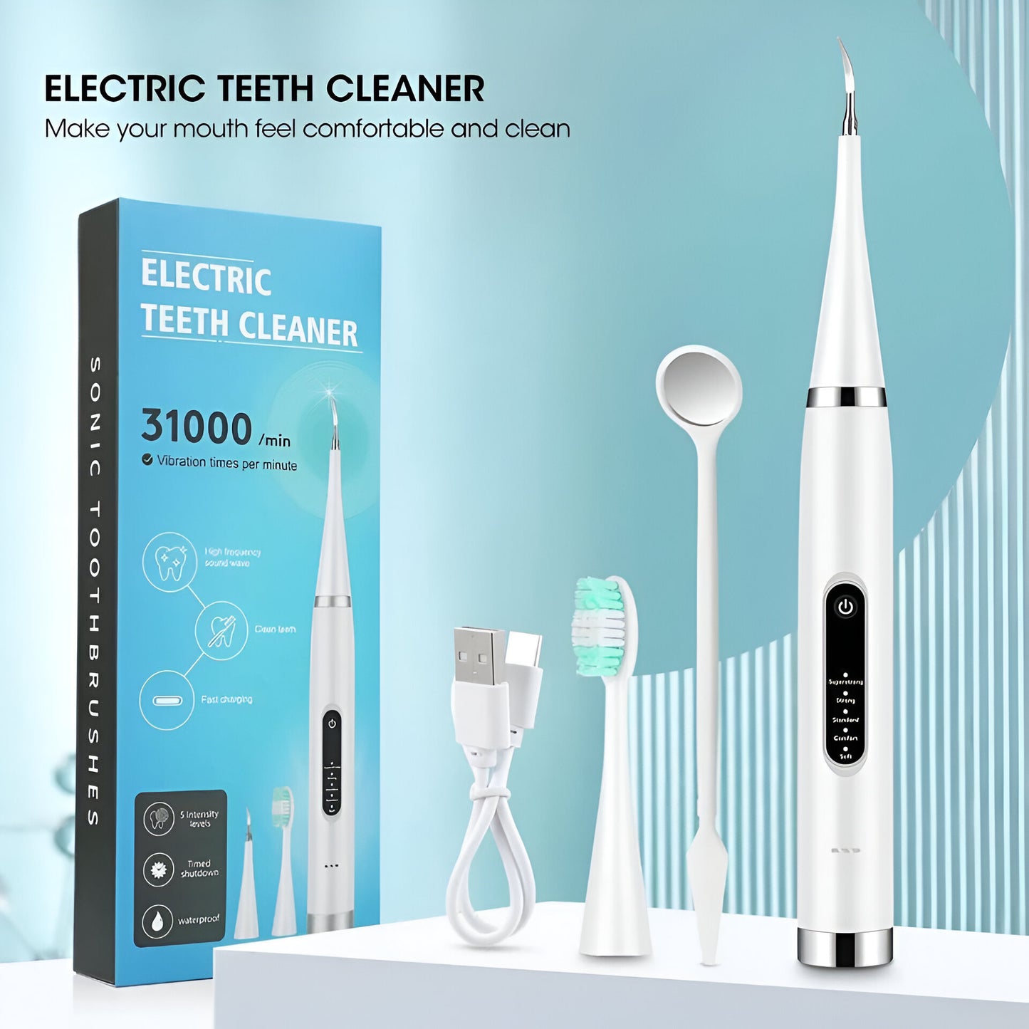 Electric Teeth Cleaner & Extra Soft Toothbrush – 5 Modes, USB Rechargeable, Waterproof Dental Scaler Kit
