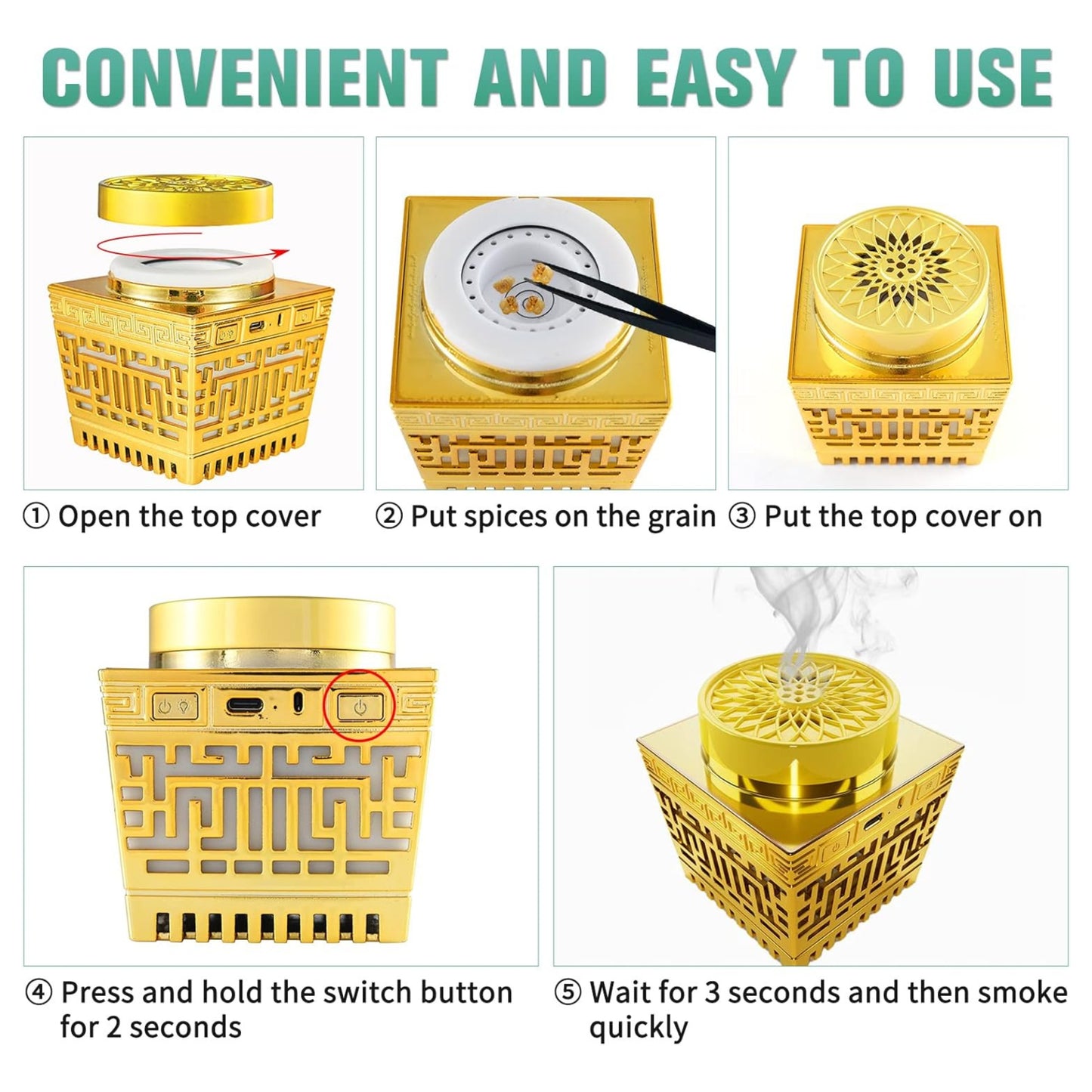 HONTON SQ-209P Portable Electric Incense Bakhoor Burner with Complete Holy Quran | Bluetooth Speaker, Azan Reminder, Remote Control & LED Light