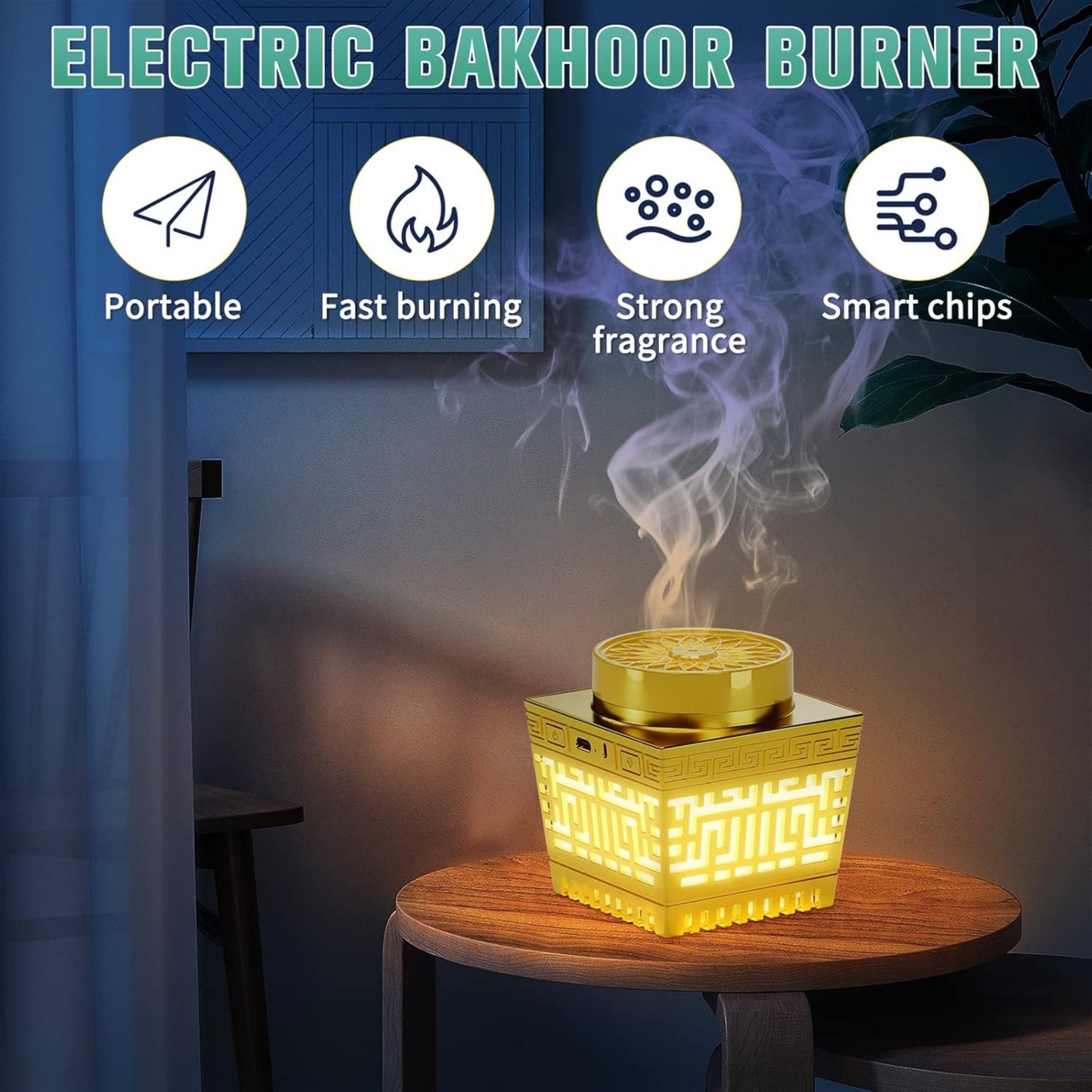 HONTON SQ-209P Portable Electric Incense Bakhoor Burner with Complete Holy Quran | Bluetooth Speaker, Azan Reminder, Remote Control & LED Light