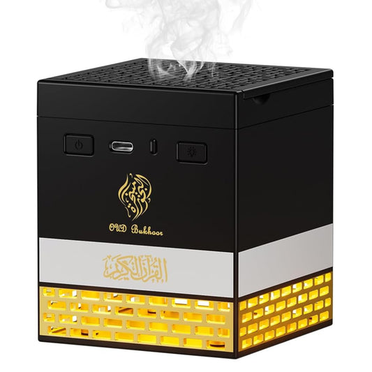 HONTON SQ-718 2-in-1 Portable Quran Speaker with Electric Bakhoor Burner | Bluetooth, App Control, LED Light, 18 Reciters & 15 Translations | Kaaba Design Quran Cube Speaker