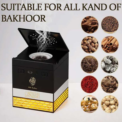 HONTON SQ-718 2-in-1 Portable Quran Speaker with Electric Bakhoor Burner | Bluetooth, App Control, LED Light, 18 Reciters & 15 Translations | Kaaba Design Quran Cube Speaker