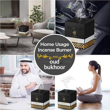 HONTON SQ-718 2-in-1 Portable Quran Speaker with Electric Bakhoor Burner | Bluetooth, App Control, LED Light, 18 Reciters & 15 Translations | Kaaba Design Quran Cube Speaker