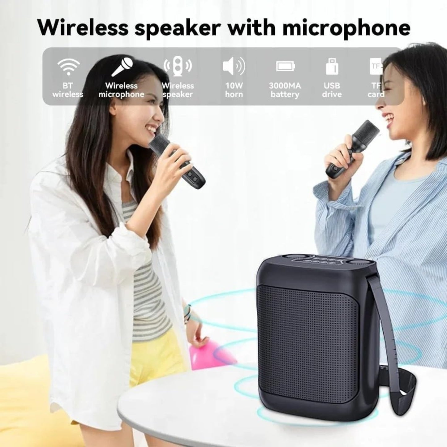 YS-220 Portable Bluetooth Karaoke Speaker with Dual Wireless Microphones | Outdoor & Indoor Bluetooth 5.0 Speaker with Voice Effects