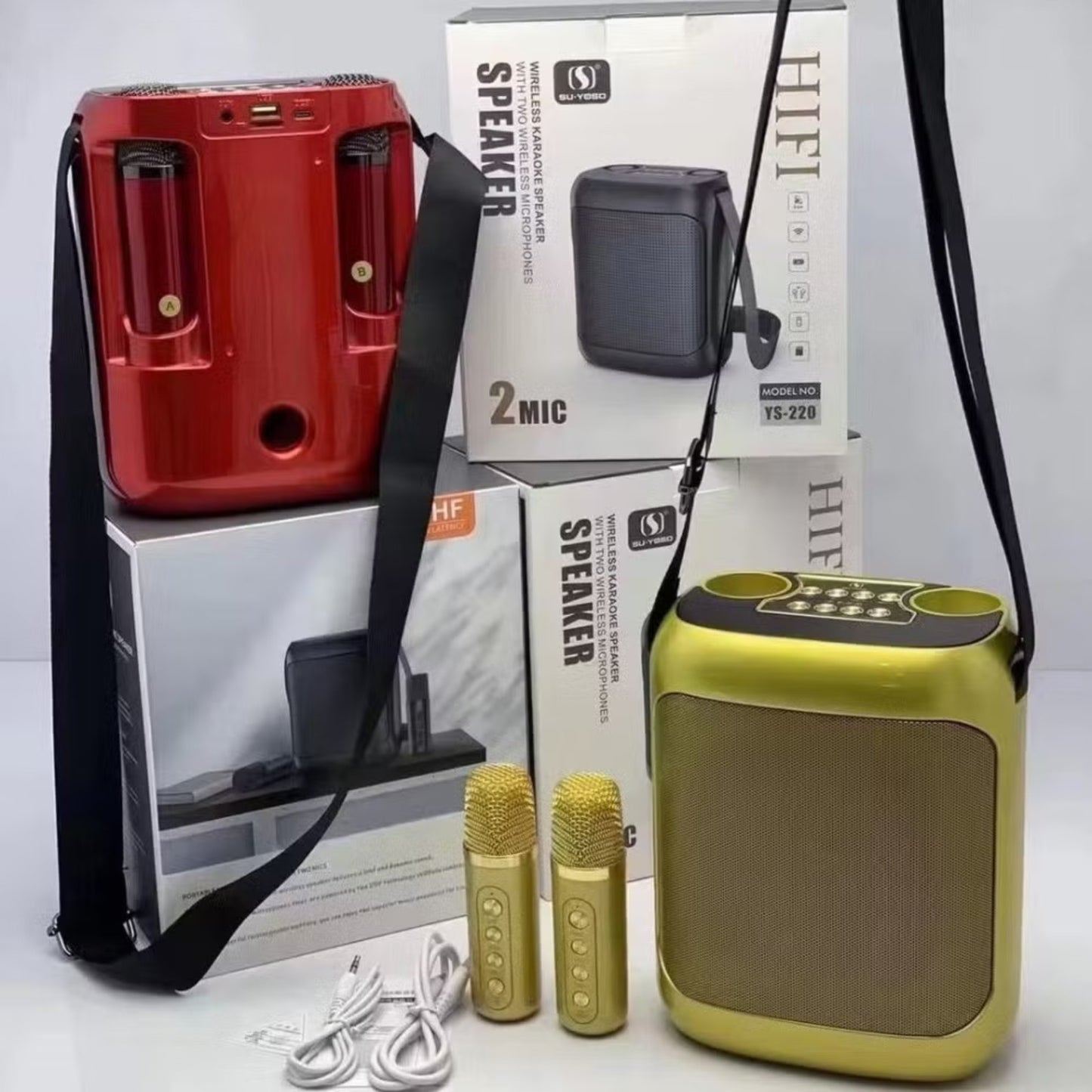 YS-220 Portable Bluetooth Karaoke Speaker with Dual Wireless Microphones | Outdoor & Indoor Bluetooth 5.0 Speaker with Voice Effects