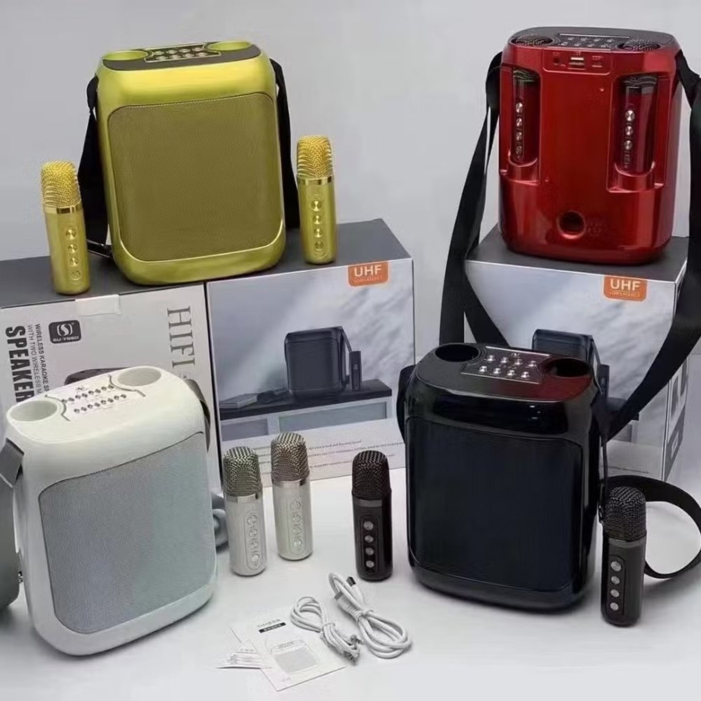 YS-220 Portable Bluetooth Karaoke Speaker with Dual Wireless Microphones | Outdoor & Indoor Bluetooth 5.0 Speaker with Voice Effects