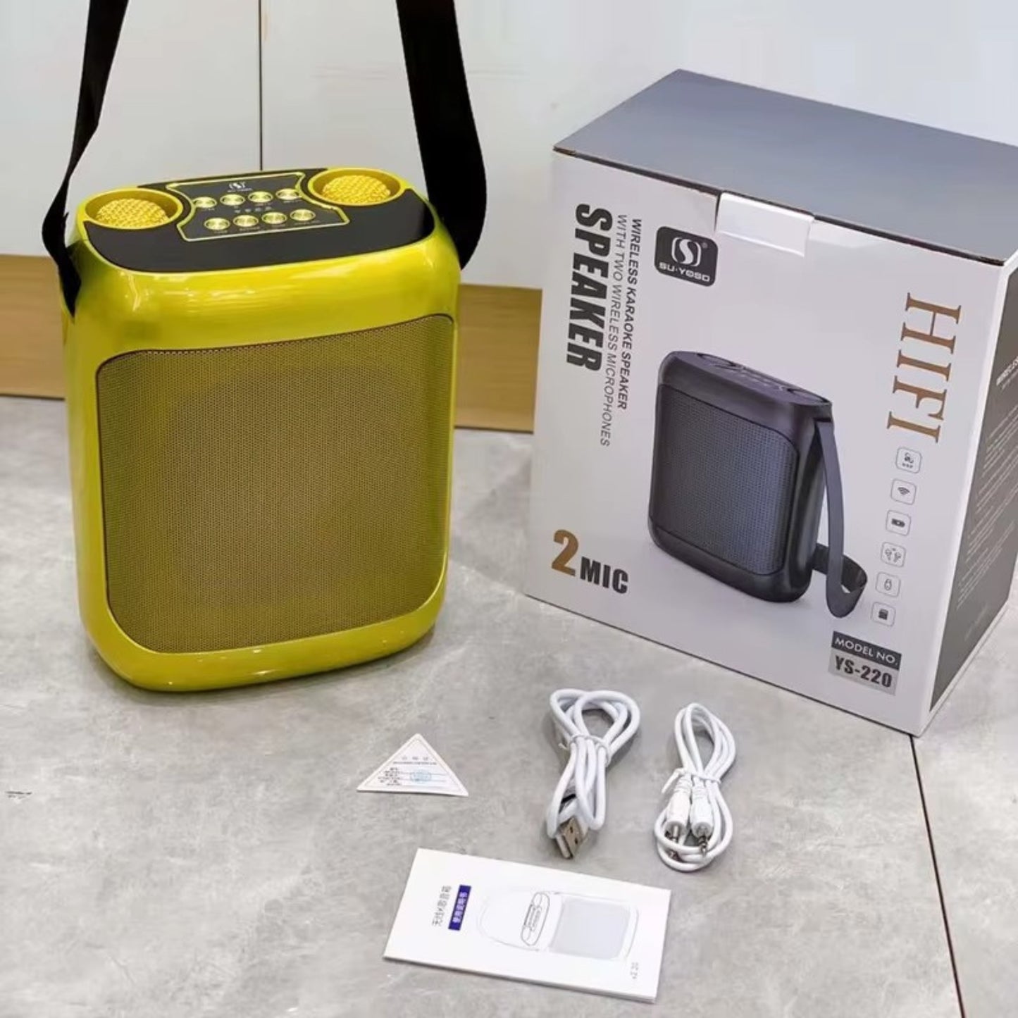 YS-220 Portable Bluetooth Karaoke Speaker with Dual Wireless Microphones | Outdoor & Indoor Bluetooth 5.0 Speaker with Voice Effects