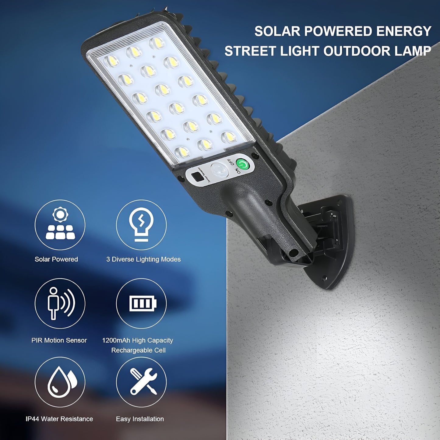 Solar Powered Sensor Street Lamp – Outdoor LED Wall Security Light with Motion Detection