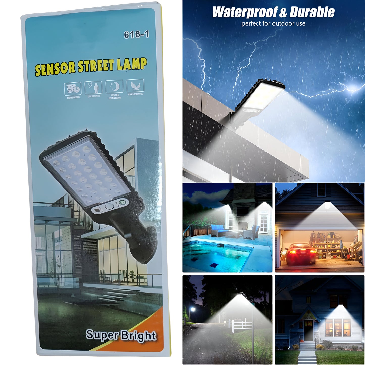 Solar Powered Sensor Street Lamp – Outdoor LED Wall Security Light with Motion Detection