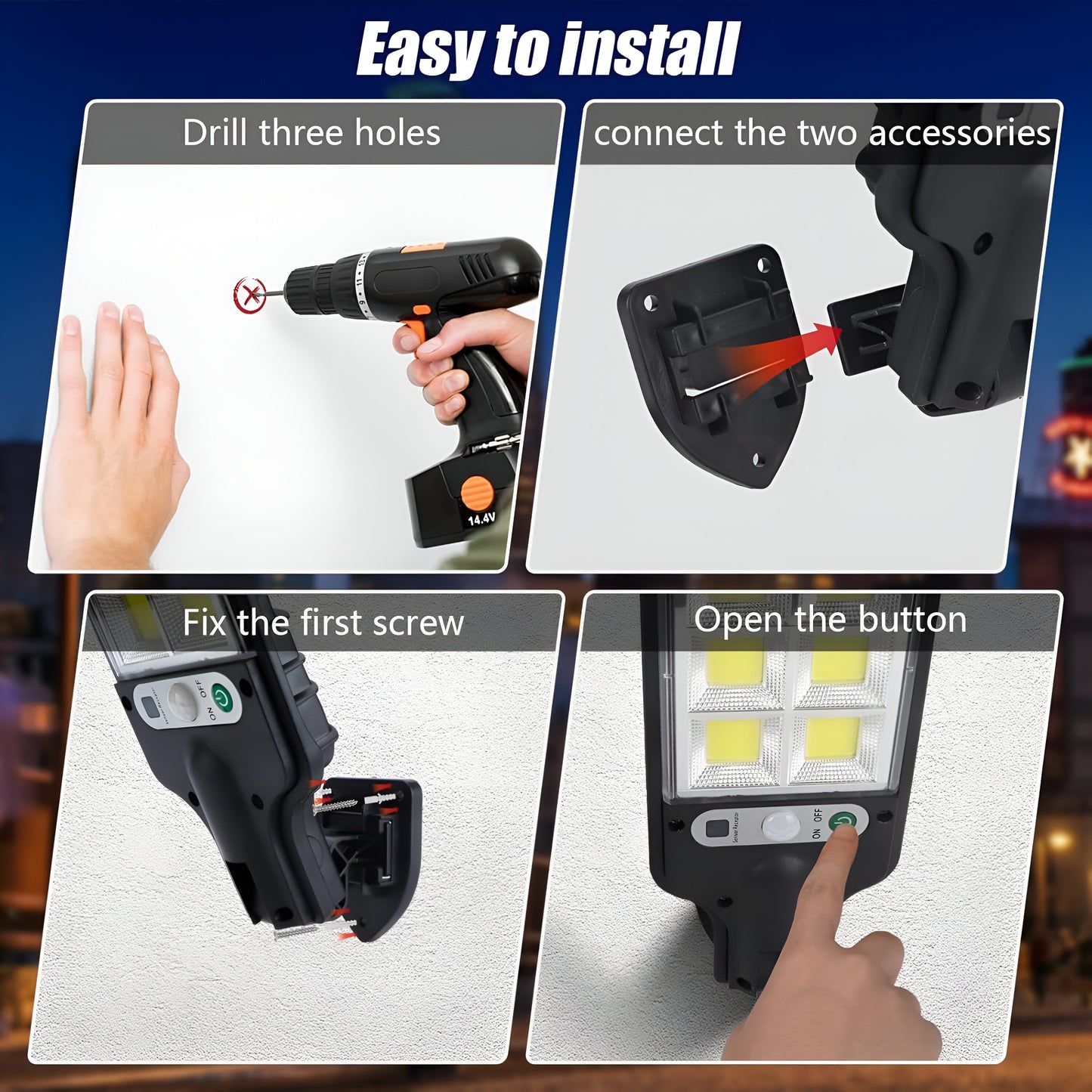 Solar Powered Sensor Street Lamp – Outdoor LED Wall Security Light with Motion Detection