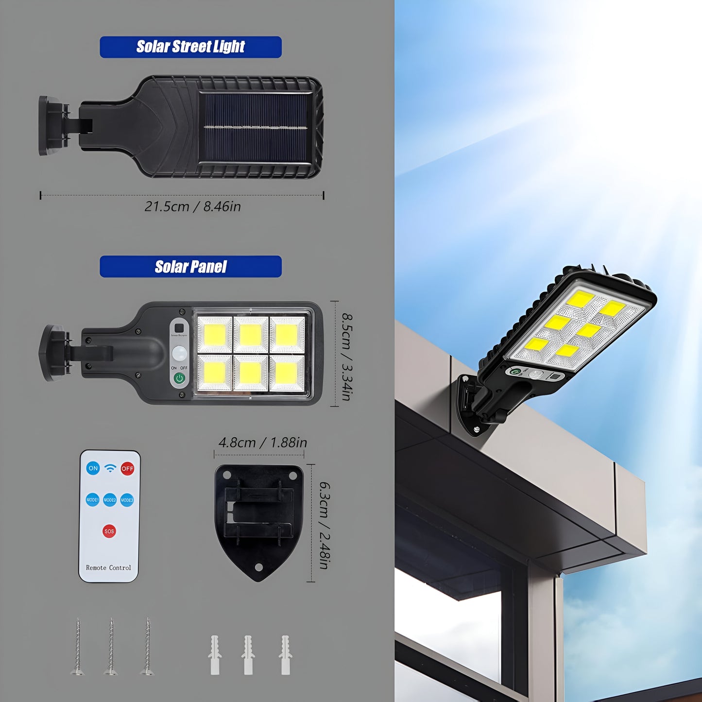 Solar Powered Sensor Street Lamp – Outdoor LED Wall Security Light with Motion Detection