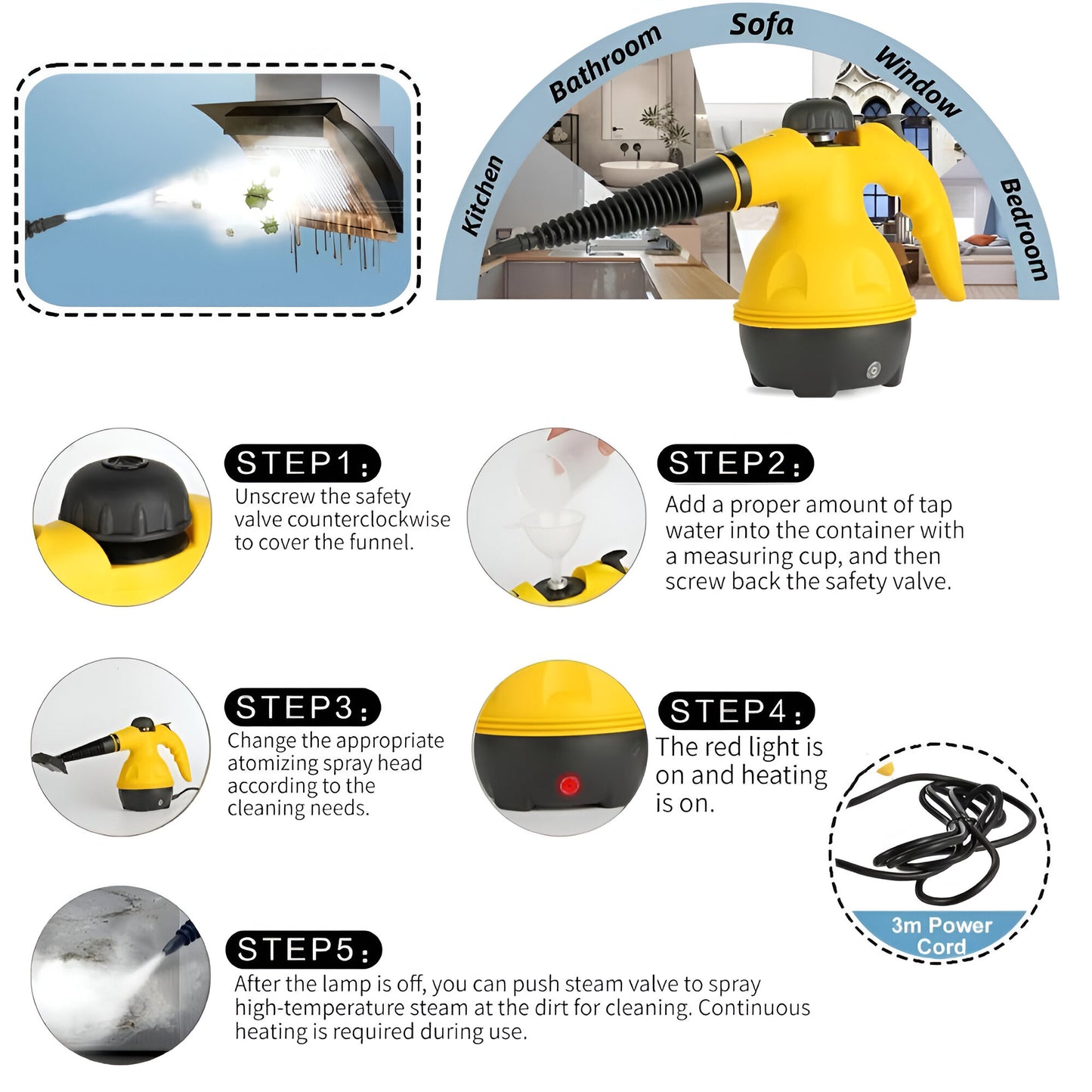 Portable Handheld Steam Cleaner | High-Temperature Pressurized Steam Cleaning Machine with 10 Accessories – For Home, Car, Kitchen, Bathroom, Sofa, and Window