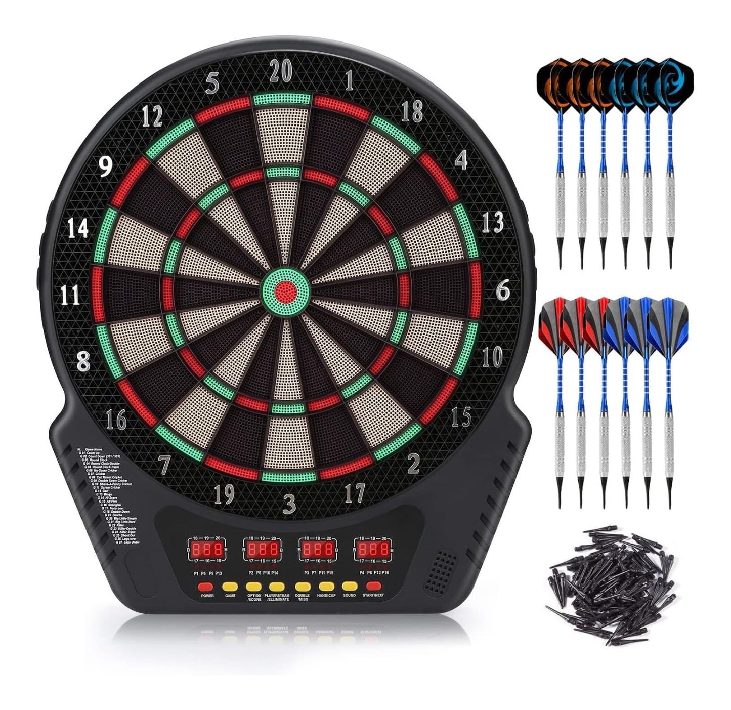 Electronic Dart 4 Board Set with LED Display – 27 Games, 243 Variations, Soft-Tip Safety Darts