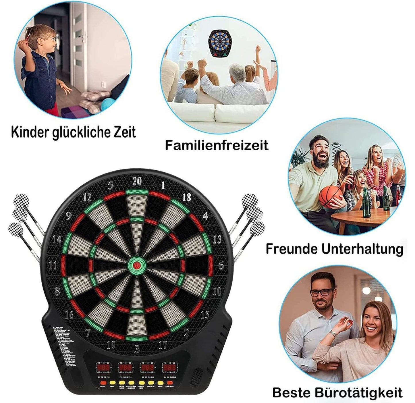 Electronic Dart 4 Board Set with LED Display – 27 Games, 243 Variations, Soft-Tip Safety Darts