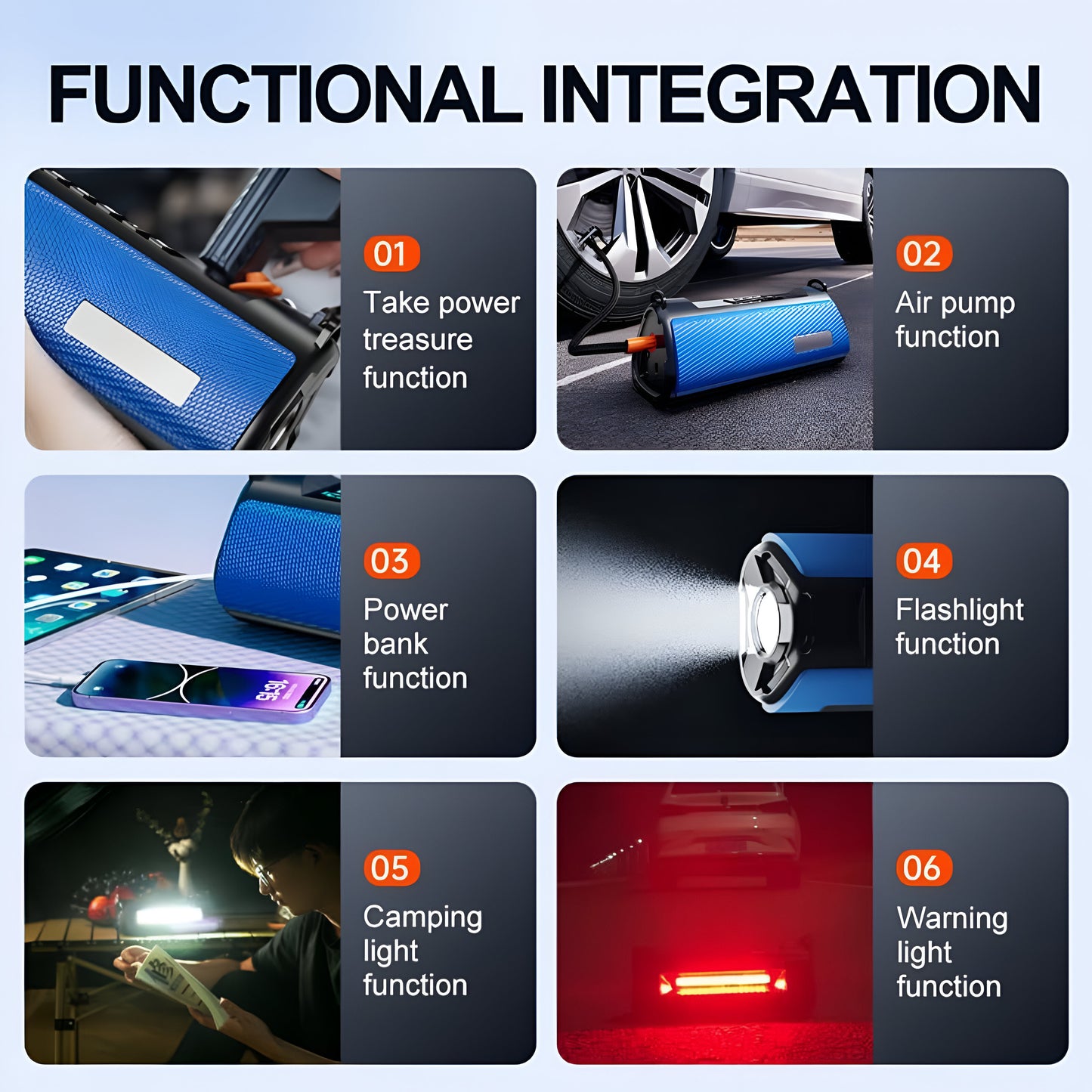 TS03 4-in-1 Jump Starter & Air Pump | 10000mAh Power Bank, Tire Inflator & LED Flashlight