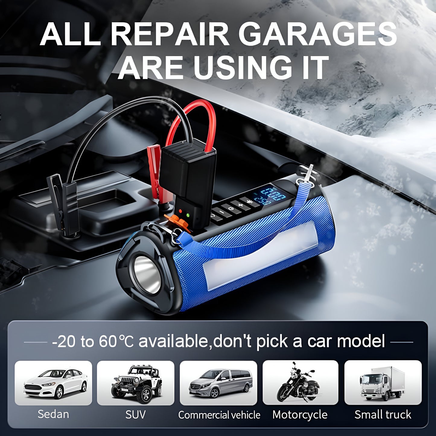 TS03 4-in-1 Jump Starter & Air Pump | 10000mAh Power Bank, Tire Inflator & LED Flashlight