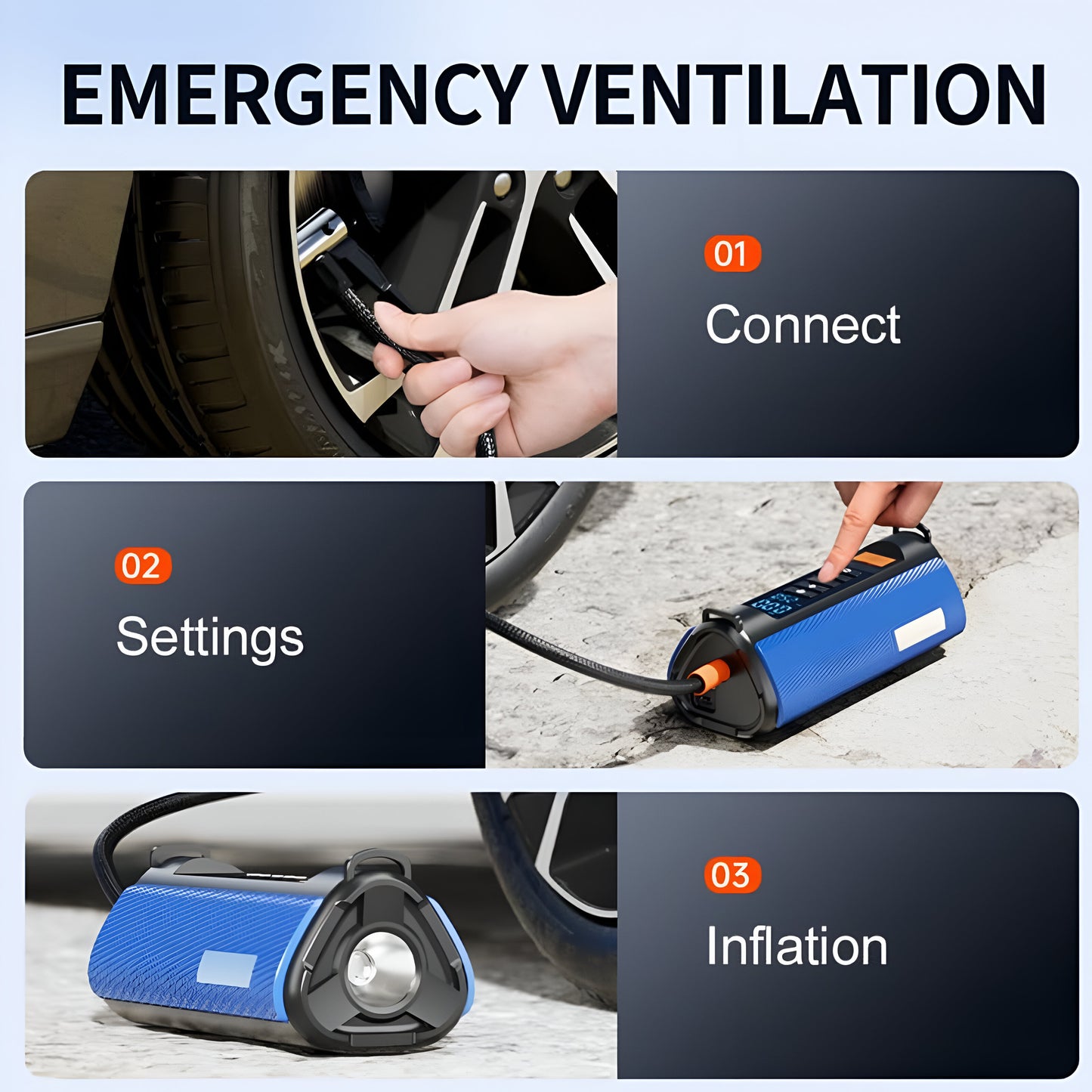 TS03 4-in-1 Jump Starter & Air Pump | 10000mAh Power Bank, Tire Inflator & LED Flashlight