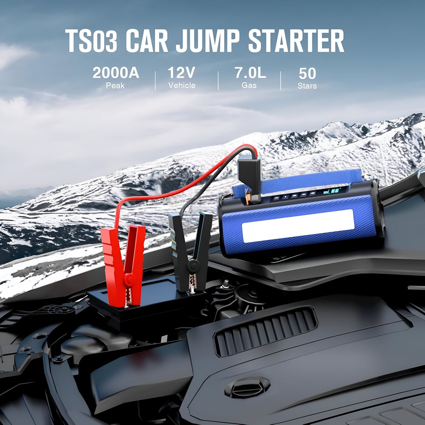 TS03 4-in-1 Jump Starter & Air Pump | 10000mAh Power Bank, Tire Inflator & LED Flashlight