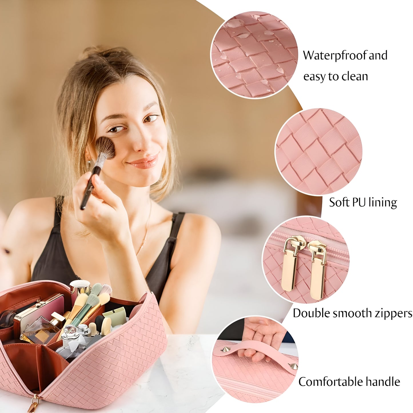 Makeup Bag – Large Capacity | Waterproof Travel Cosmetic Organizer with Handle & Divider