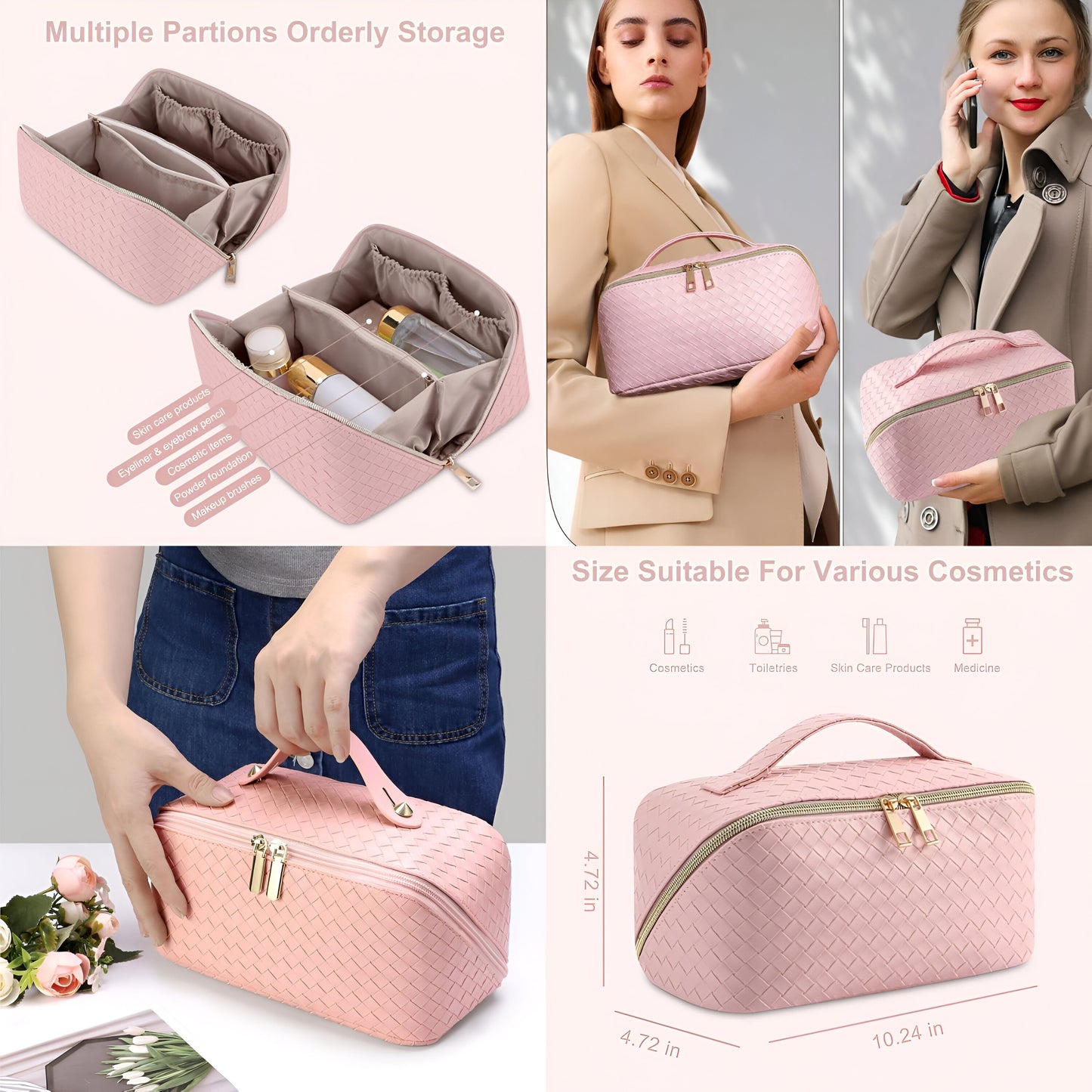 Makeup Bag – Large Capacity | Waterproof Travel Cosmetic Organizer with Handle & Divider